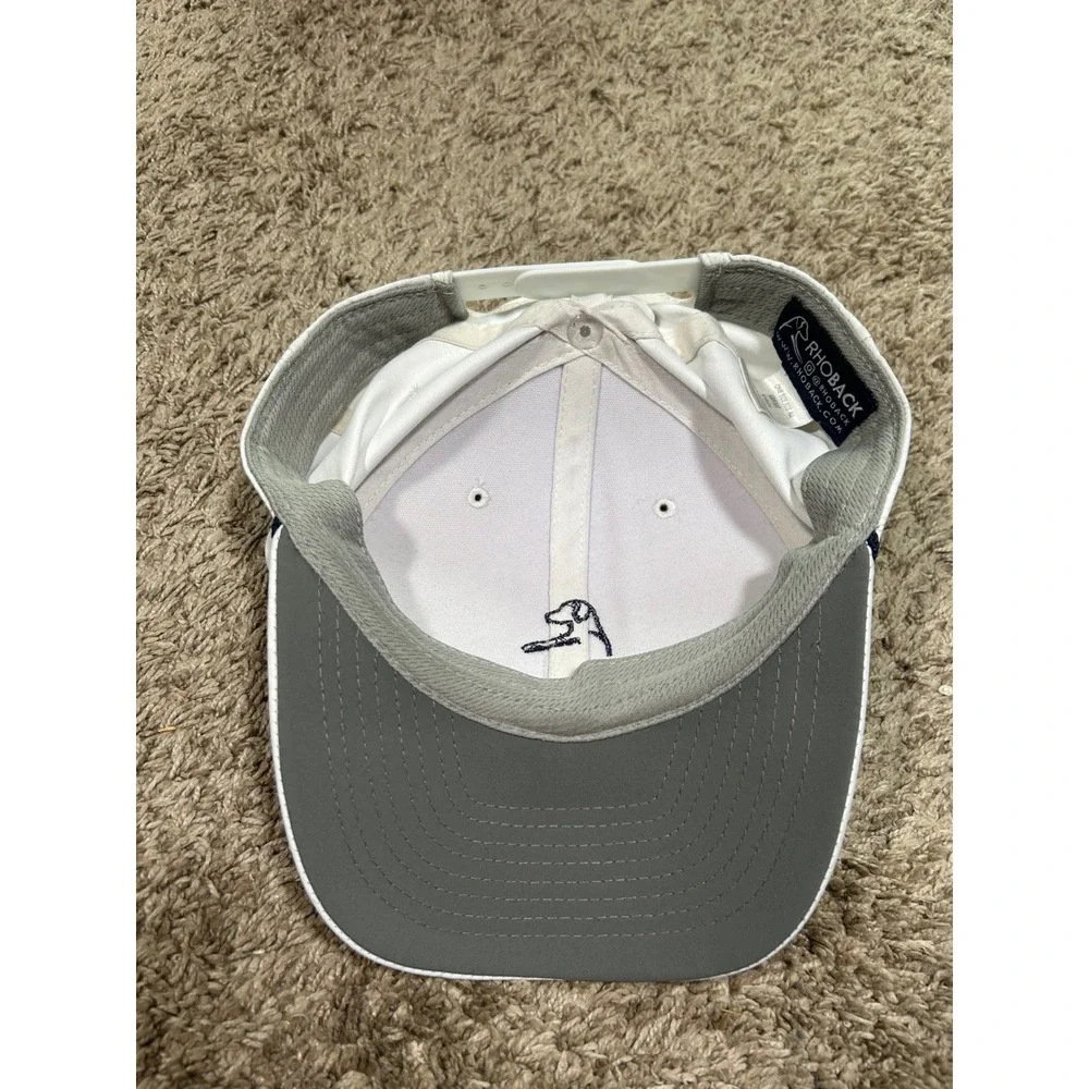 Rhoback Mens White Performance Snapback Hat Logo Golf Preppy Sporty Nautical